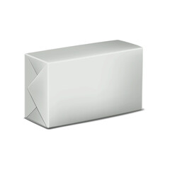White blank wrapped package realistic vector mock-up. Soap or butter block box packaging mockup. Template for design