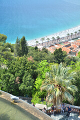 Fototapeta na wymiar Nice, French Riviera in France. Landscape view of Nice town and the beach.