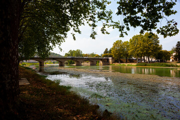 Fototapeta na wymiar Aire sur l'Adour bridge. New Aquitaine. France
