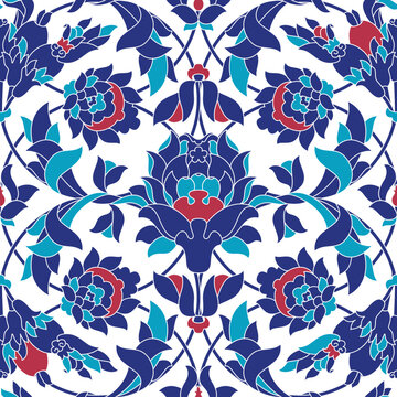 Turkish traditional cini pattern. Oriental ethnic background. Seamless vector illustration

