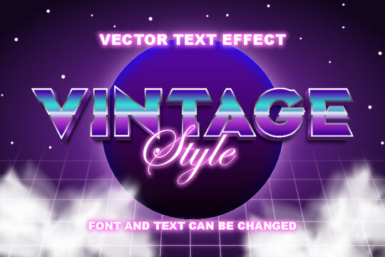 vintage retro style typography lettering 90s neon glow 3d editable text effect font style template background