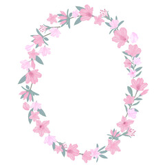 Pink flowers watercolor azalea illustration.