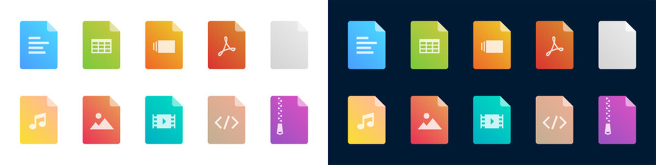 Document type color gradient icons pack	