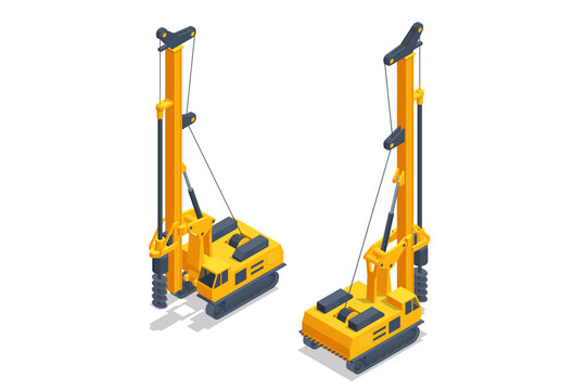 Isometric Track Drilling Machine. Drilling Tractor Working in the Mine. Mining Quarry, Mine. Equipment for high-mining industry.