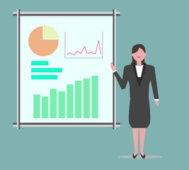 Woman presenting business meeting. Vector illustration (PNG+JPEG)