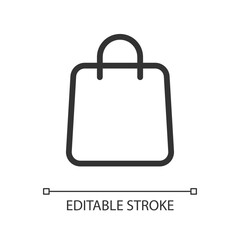 Shopping bag pixel perfect linear ui icon. Online marketplace. Apparel shop. Buying items. GUI, UX design. Outline isolated user interface element for app and web. Editable stroke. Arial font used
