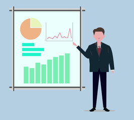 Man presenting business meeting. Vector illustration (PNG+JPEG)