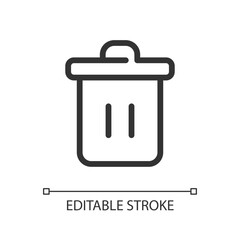 Trash can pixel perfect linear ui icon. Recycle bin. Garbage container. Online marketplace. GUI, UX design. Outline isolated user interface element for app and web. Editable stroke. Arial font used