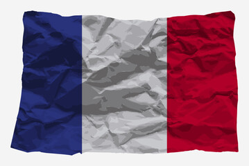 France flag on crumpled paper vector, copy space, Country logo concept, flag with wrinkled texture paper