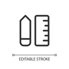 Stationery pixel perfect linear ui icon. Buy essentials for school, office. Back to school. GUI, UX design. Outline isolated user interface element for app and web. Editable stroke. Arial font used
