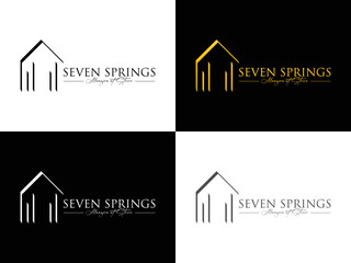 Real Estate Line Logo. Seven Springs Mansion at Stowe logo desing vector template.eps