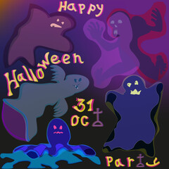 Ghosts, colored ghosts. Ghostly evil shadows. Halloween characters, vector illustration