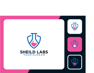 shield logo design with measuring cup or laboratory