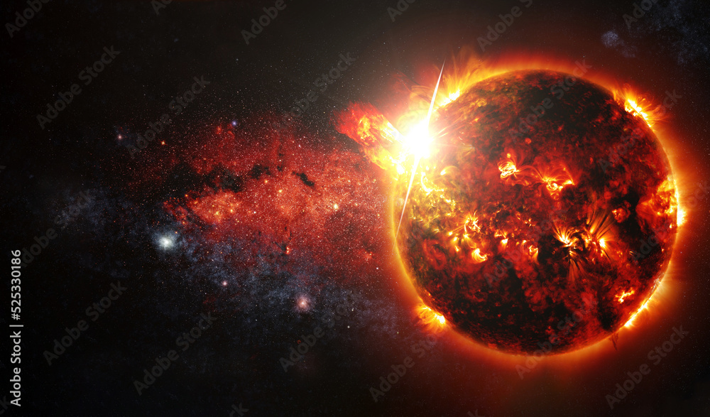 Wall mural sun on space background. elements of this image furnished by nasa.