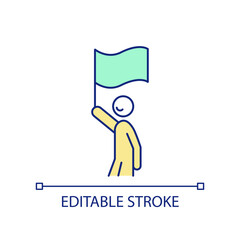 Patriotism RGB color icon. Promoting national pride. Smiling person with flag. Showing national identity. Isolated vector illustration. Simple filled line drawing. Editable stroke. Arial font used