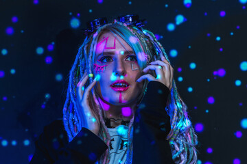 Cyber ​​girl in neon in cyberpunk style