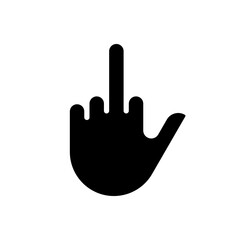 Obraz premium Middle finger black glyph icon. Obscene hand gesture. Offensive non verbal message. Conflict visibility. Silhouette symbol on white space. Solid pictogram. Vector isolated illustration