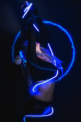 Cyber ​​girl in neon in cyberpunk style