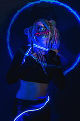 Cyber ​​girl in neon in cyberpunk style