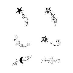 Obraz premium Star collection in doodle style. Hand drawn set. Moon.
