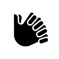 Clasped hands black glyph icon. Crossed fingers. Body language signal. Closed pose. Emotional problem. Silhouette symbol on white space. Solid pictogram. Vector isolated illustration