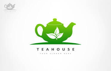 Teahouse logo design. Teapot logo vector. 