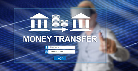 Man touching a money transfer concept