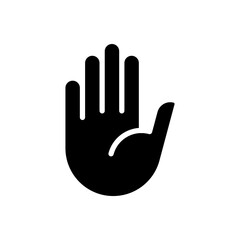 Obraz premium Stop gesture black glyph icon. Prohibition and restriction signal. Body language awareness. Safety sign. Silhouette symbol on white space. Solid pictogram. Vector isolated illustration