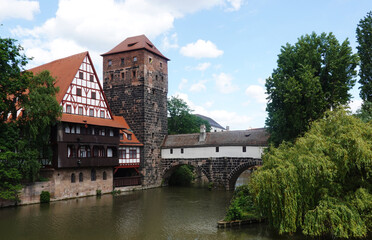Fototapeta na wymiar Henker bridge in old town of Nuremberg, Germany