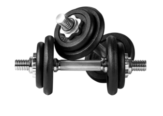 dumbbells over white background.