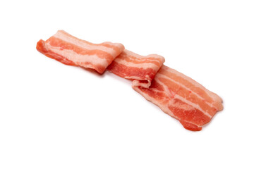 Raw bacon slices isolated on a white background.