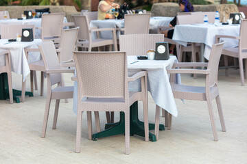 Table with chairs in a restaurant.