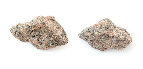 Fototapeta na wymiar Two pieces of broken granite stones isolated on white