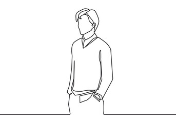 Continuous One Line Drawing Elegant Man Standing. Cute Man One Line Hand Draw Simple Graphic Design Vector Illustration