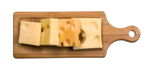 various types of cheese on wooden board