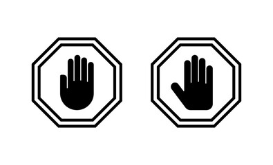 Stop icon vector. stop road sign. hand stop sign and symbol. Do not enter stop red sign with hand