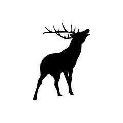 Vector black silhouette of a deer, wild animal vector illustration, flat design.