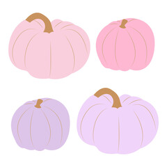 Hand drawn cute fall pumpkin set in pink and purple colour. Good for design decorative in the autumn festival, greeting cards, invitations, posters.