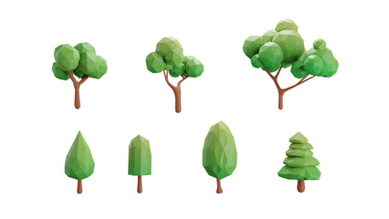 3d render. Set of Polygon tree on white background.