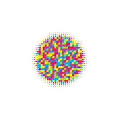Colorful Halftone Set. Abstract Illustration. Texture Retro. Dot Background. Circle Shape. Gradient Gradation. Effect Logo. Round Grunge. Design Element.