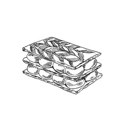 Hand drawn vector french fresh mille feuille illustration
