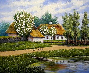 Obraz premium Fine art, artwork. Rural paintings landscape, old house in the woods