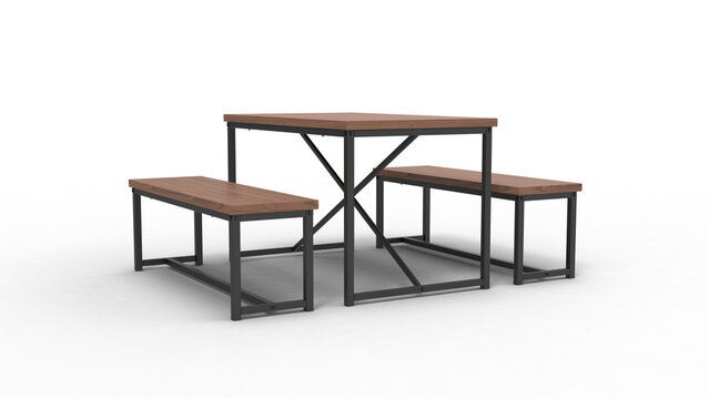 Bench Table side view with shadow 3d render