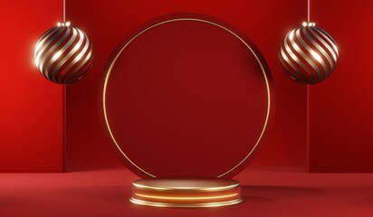 3D rendering of blank product background for cream cosmetics Modern red podium background