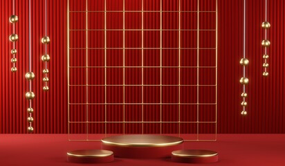 3D rendering of blank product background for cream cosmetics Modern red podium background