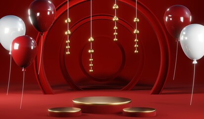 3D rendering of blank product background for cream cosmetics Modern red podium background