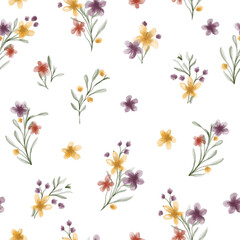 Fototapeta na wymiar Watercolor flower seamless pattern, for Baby Shower and other.