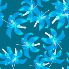 Indigo Seamless Background. Cobalt Pattern Exotic. Blue Tropical Nature. Azure Flower Leaf. Navy Floral Leaves. Flora Leaf. Spring Background. Garden Vintage