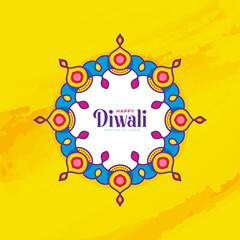 Happy Diwali Festival Greeting Design Template with Round Mandala Ornament Design