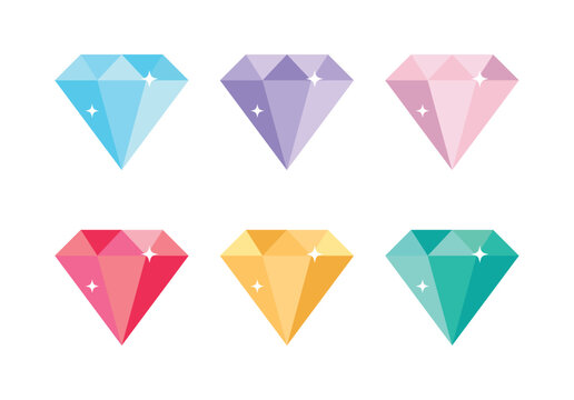 Different colors of gems isolated on white background. Diamonds icon set in different colors. Vector stock